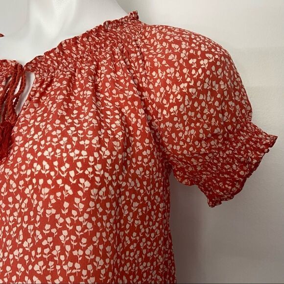 Joie Off Shoulder Smocked Silk Floral Print Top - Picture 3 of 6